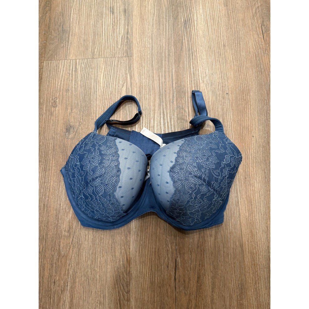 Cacique Blue Floral Lace Polka Dot‎ Mesh Full Coverage Underwire Bra 40DDD 2381